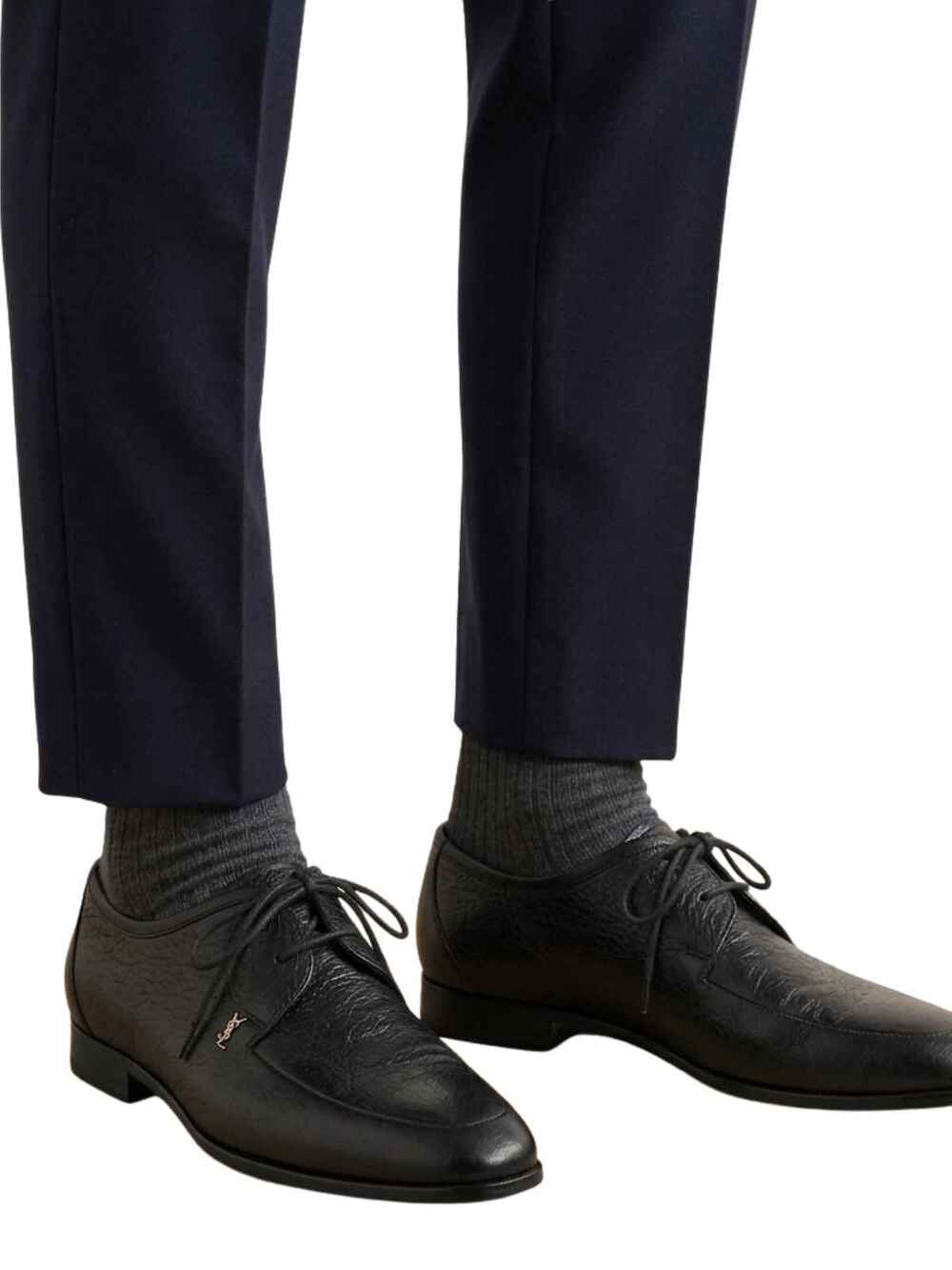 Yves Saint Laurent Pebbled Leather Lace Up Derby Oxford Shoes Black Men's Sz 39